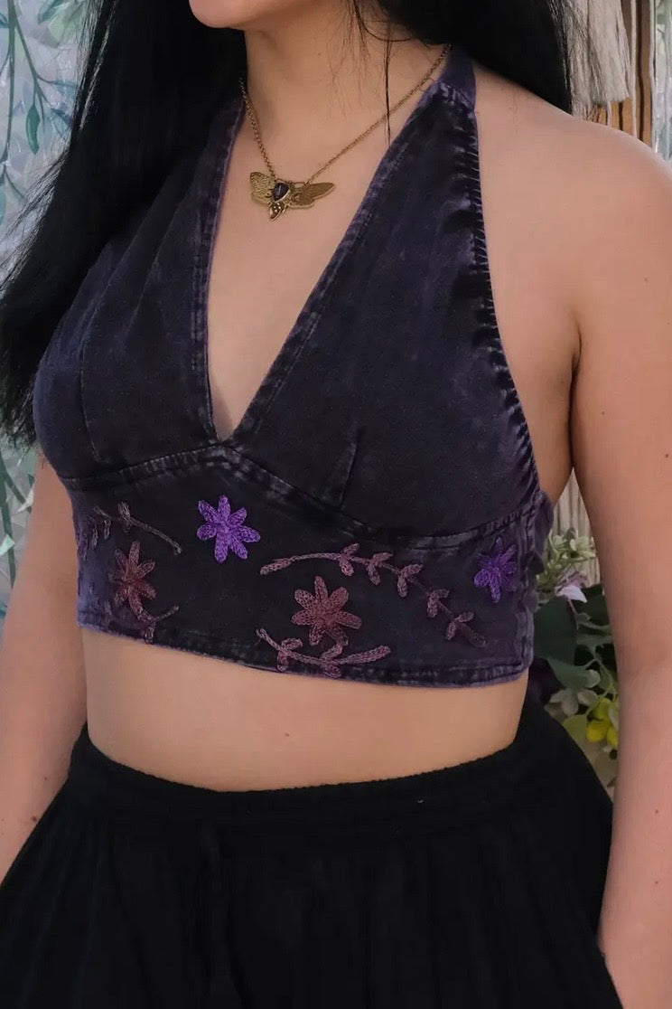 Paisley Embroidered Reversible Halter Top