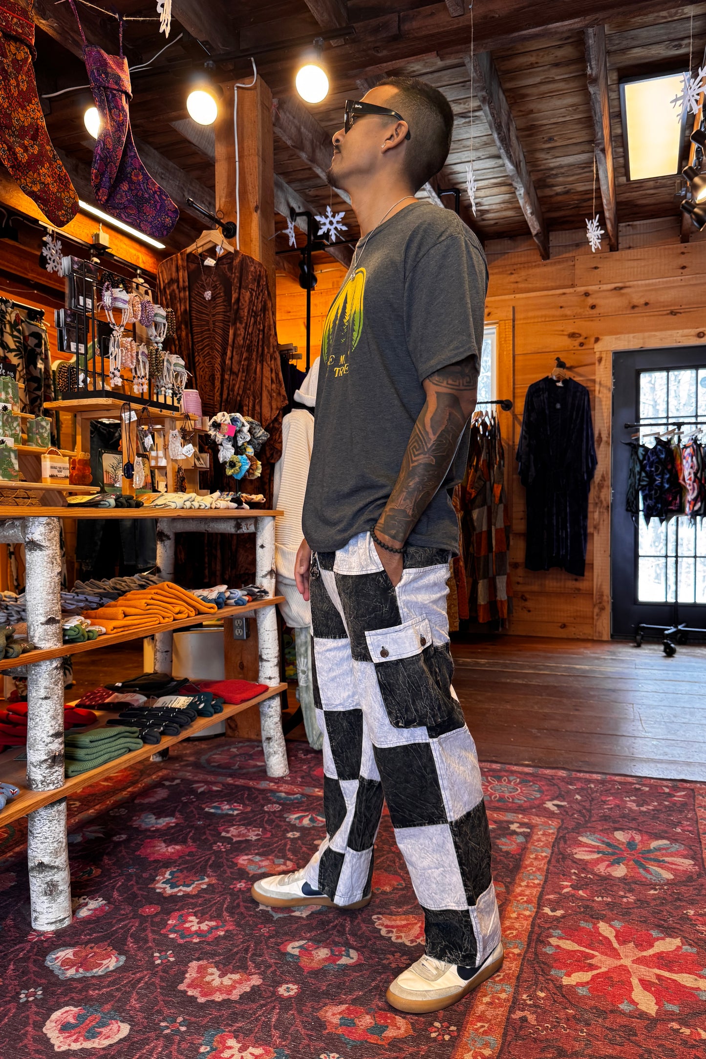 B + W Checkered Cargo Trousers