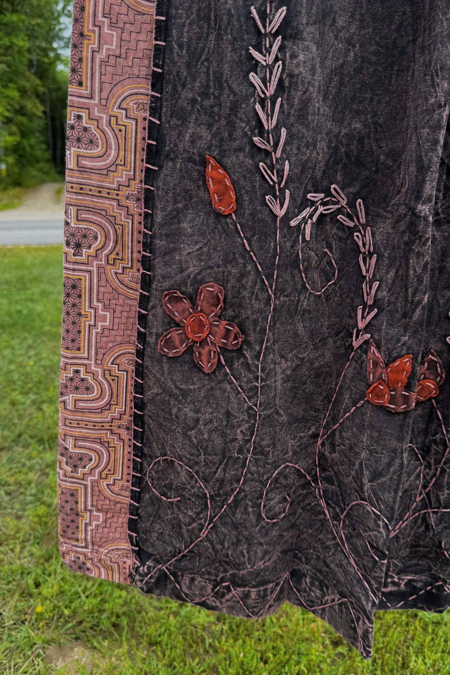 Brown and Orange Floral Embroidered Wide Leg Pants