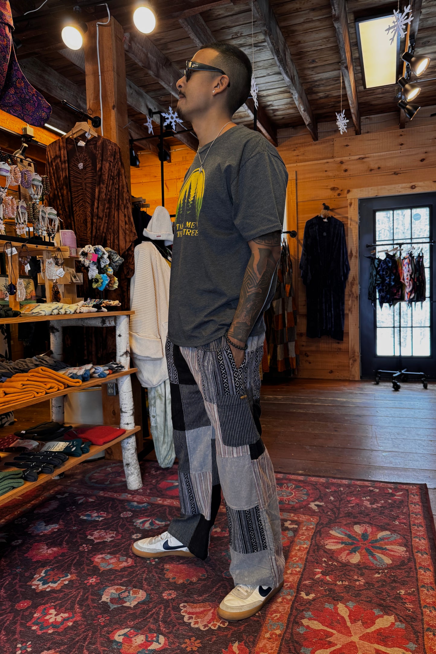 B+W Cargo Trousers with Geometric Pattern Patches