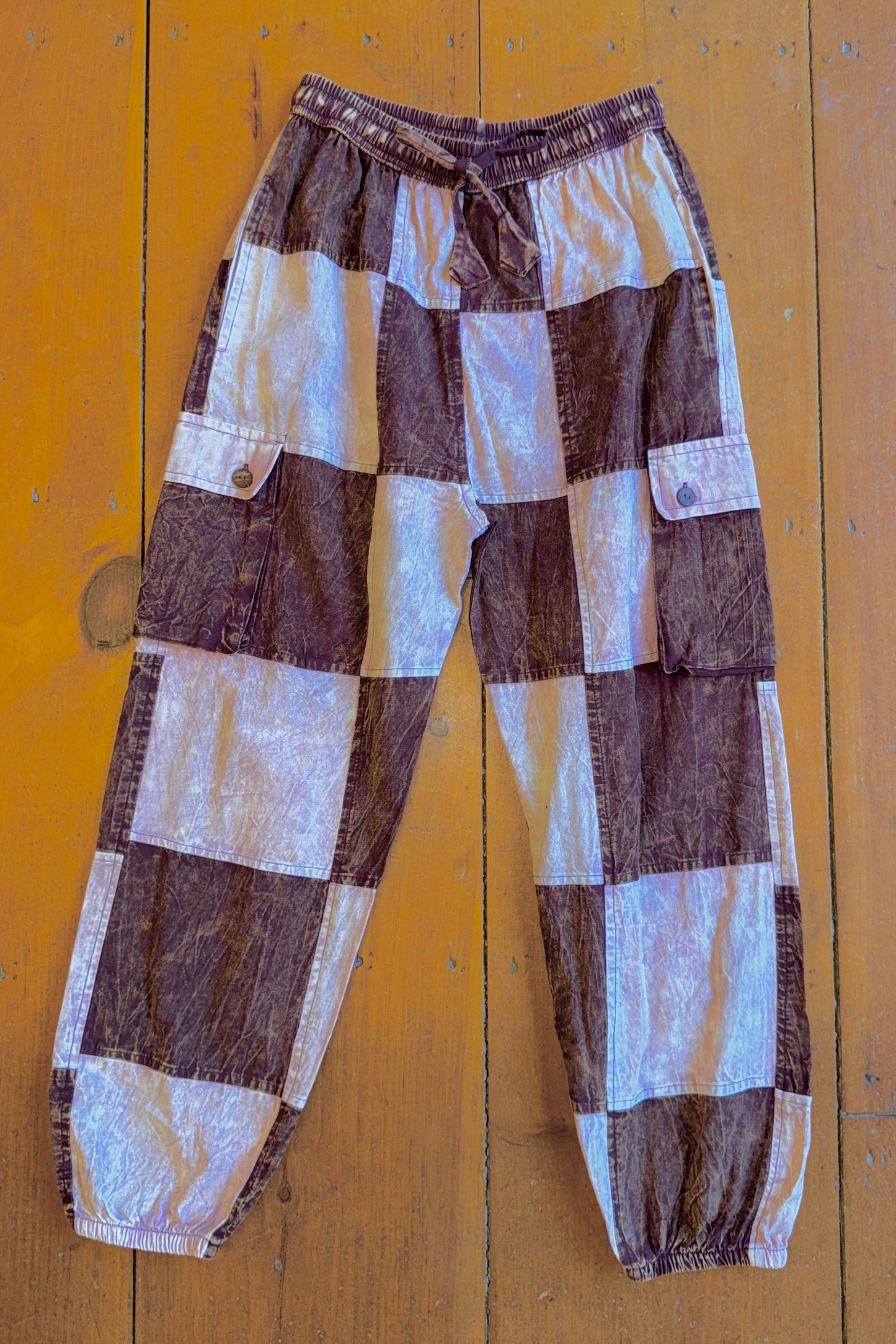 LAST CALL SIZE XL | Cotton Patchwork Brown Mountain Cargo Joggers