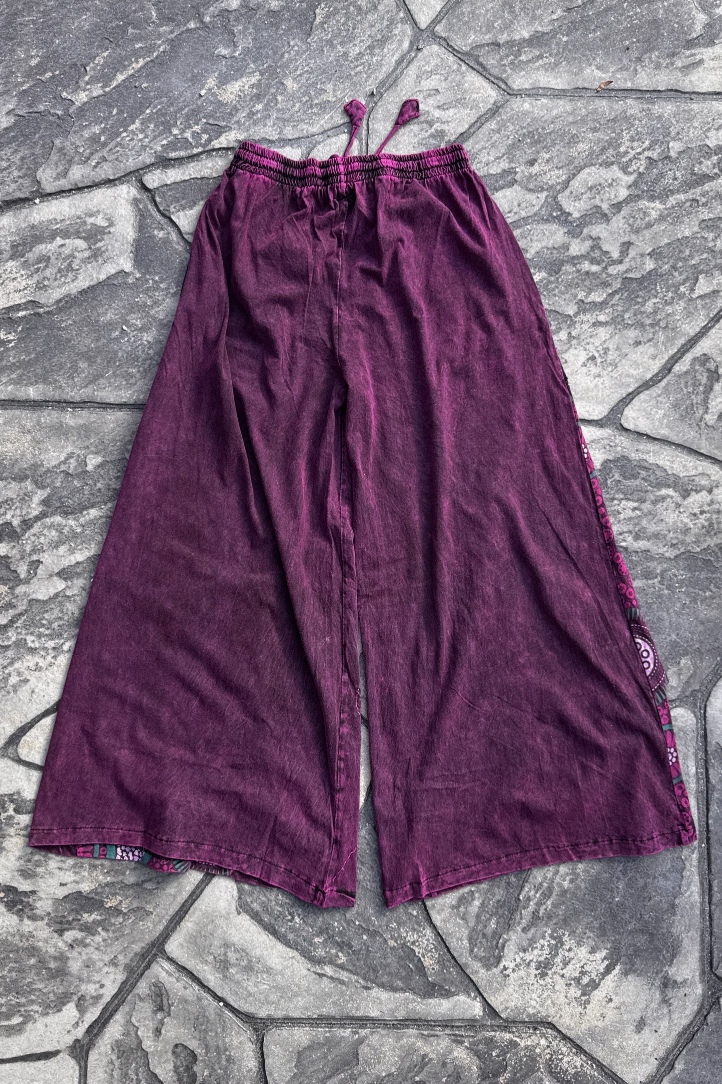 Ultra Wide Leg Floral Embroidered Pants in Purple
