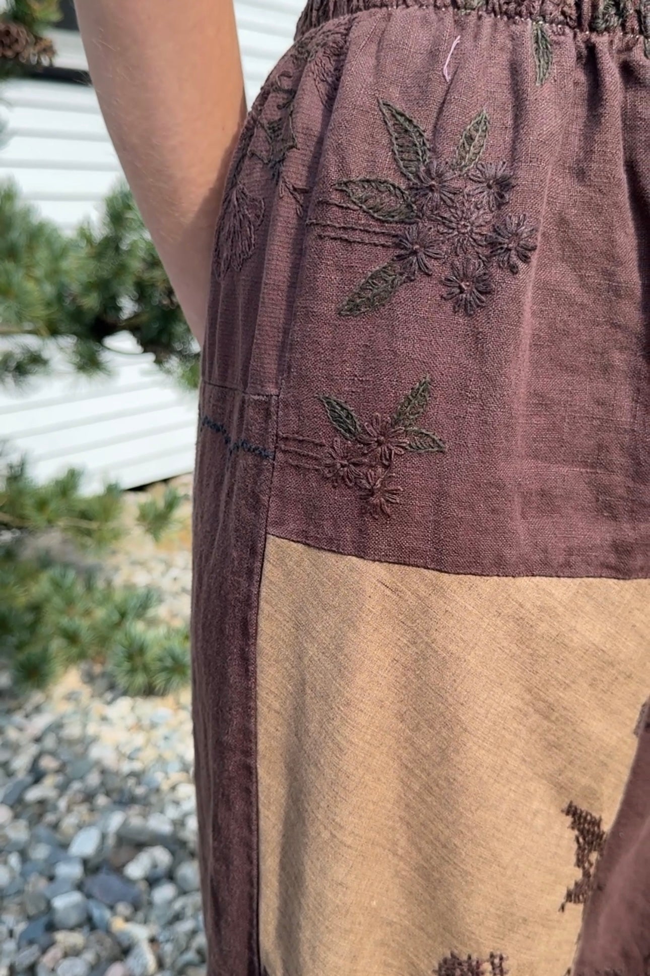 Upcycled Embroidered Pieced Pant