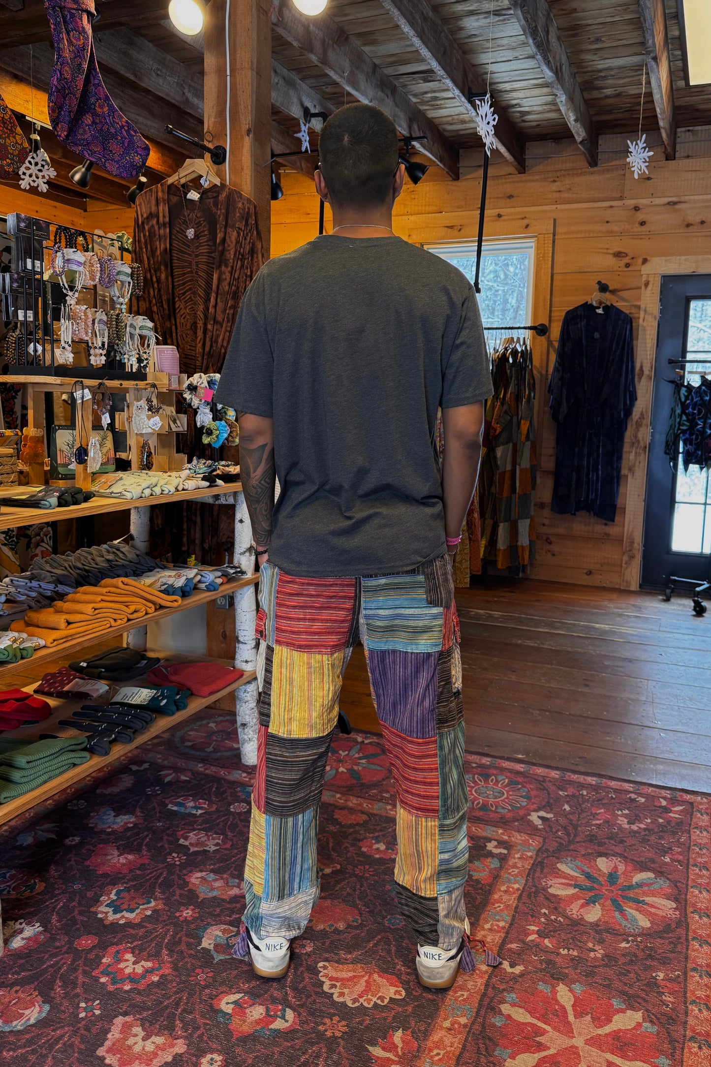 Stripe Patchwork Pant w/ Tie Cuffs