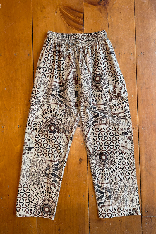 Beige Multi-Print Mushroom Trousers