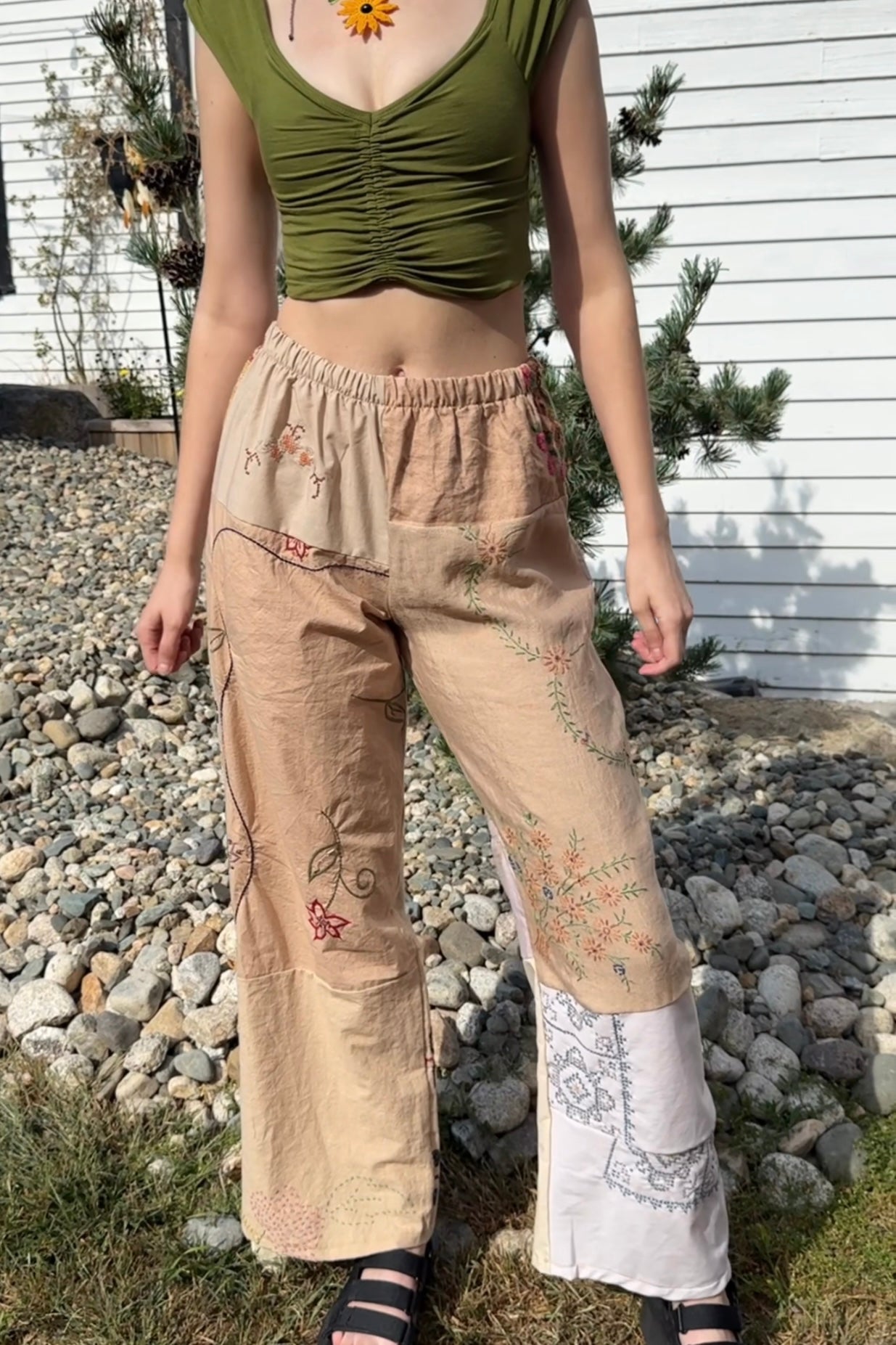 Upcycled Embroidered Pieced Pant
