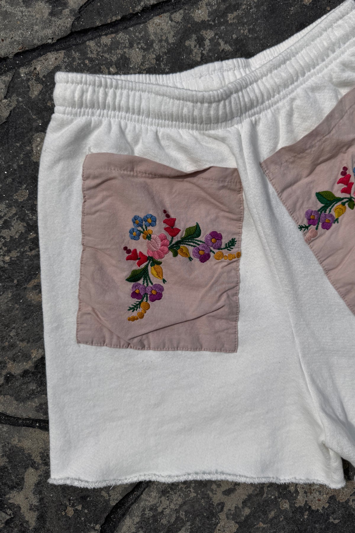 Upcycled Sweat Shorts w/ Embroidered Pockets
