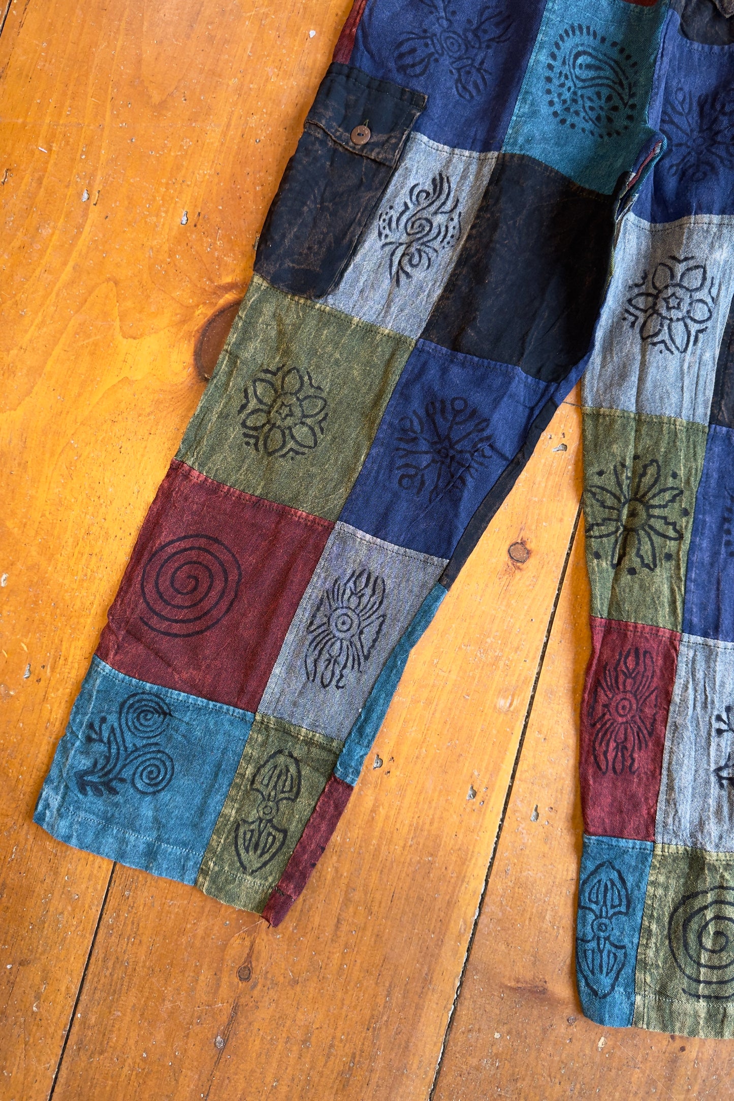 Stonewash Block Print Cargo Trousers