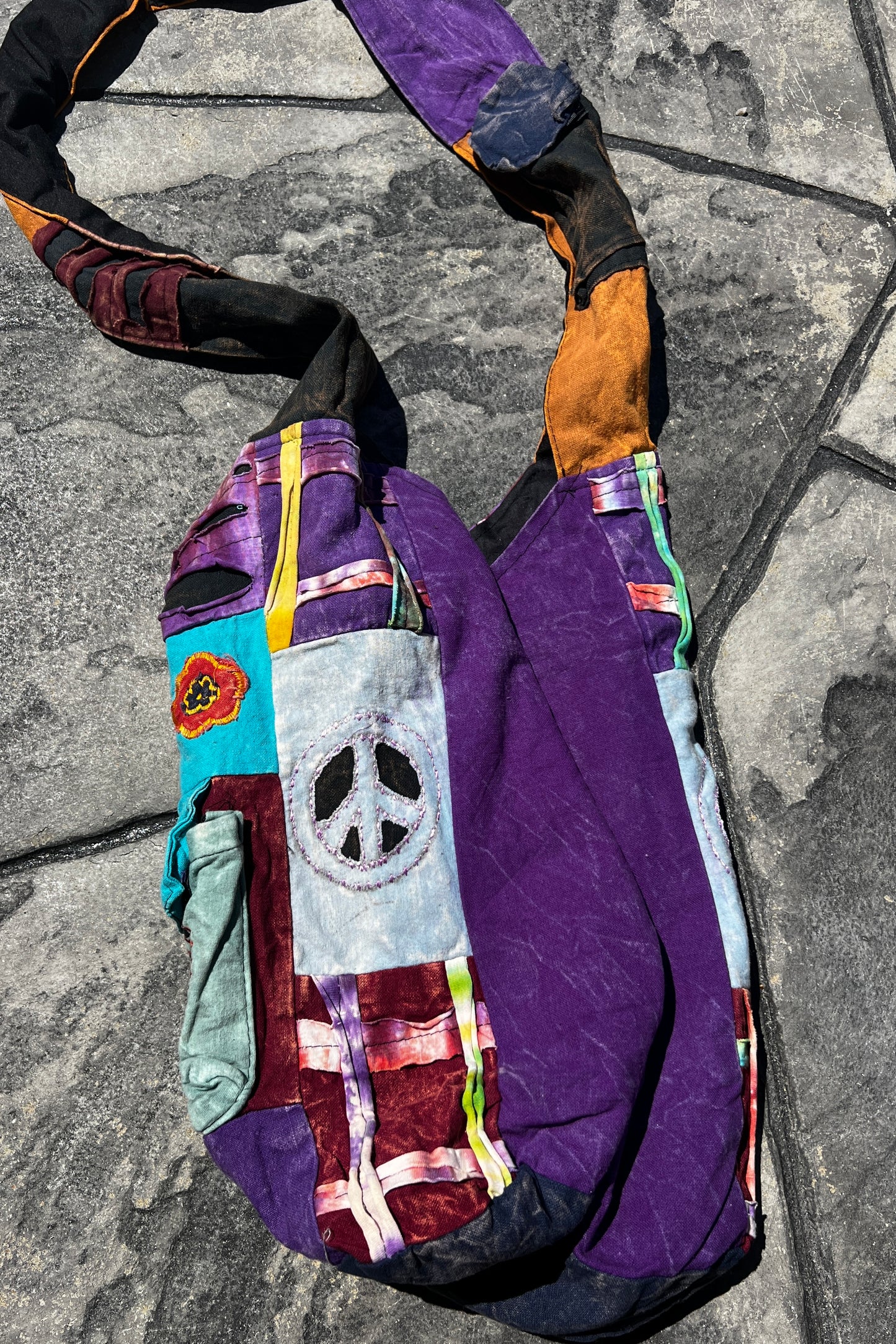 Crossbody Multi-Color Stitched Design Bag w/ Cell Pockets