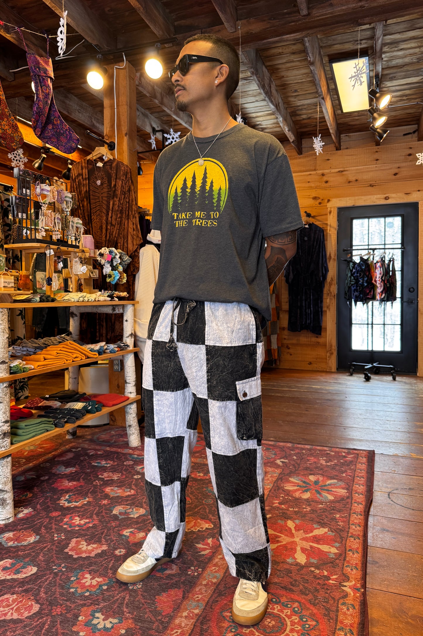 B + W Checkered Cargo Trousers