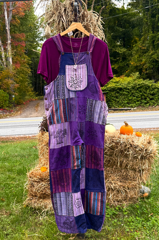 Patchwork Overalls in Purple