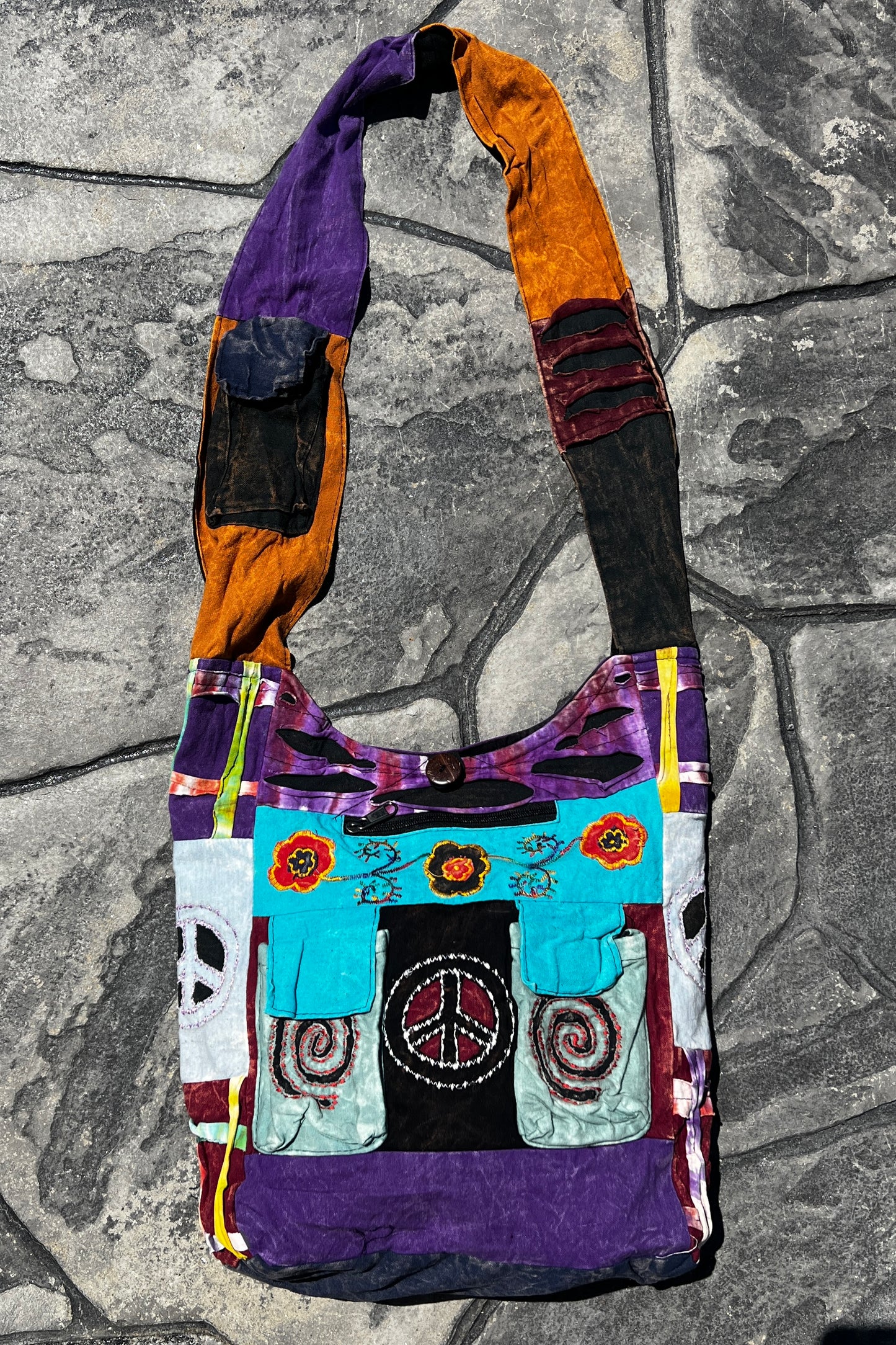 Crossbody Multi-Color Stitched Design Bag w/ Cell Pockets