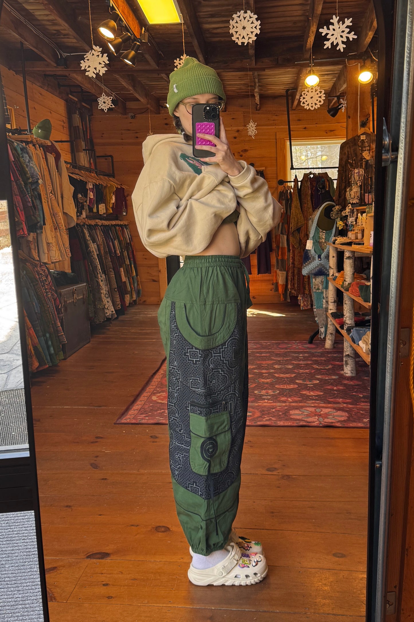 Swirl Pocket Detail Balloon Pants in Green