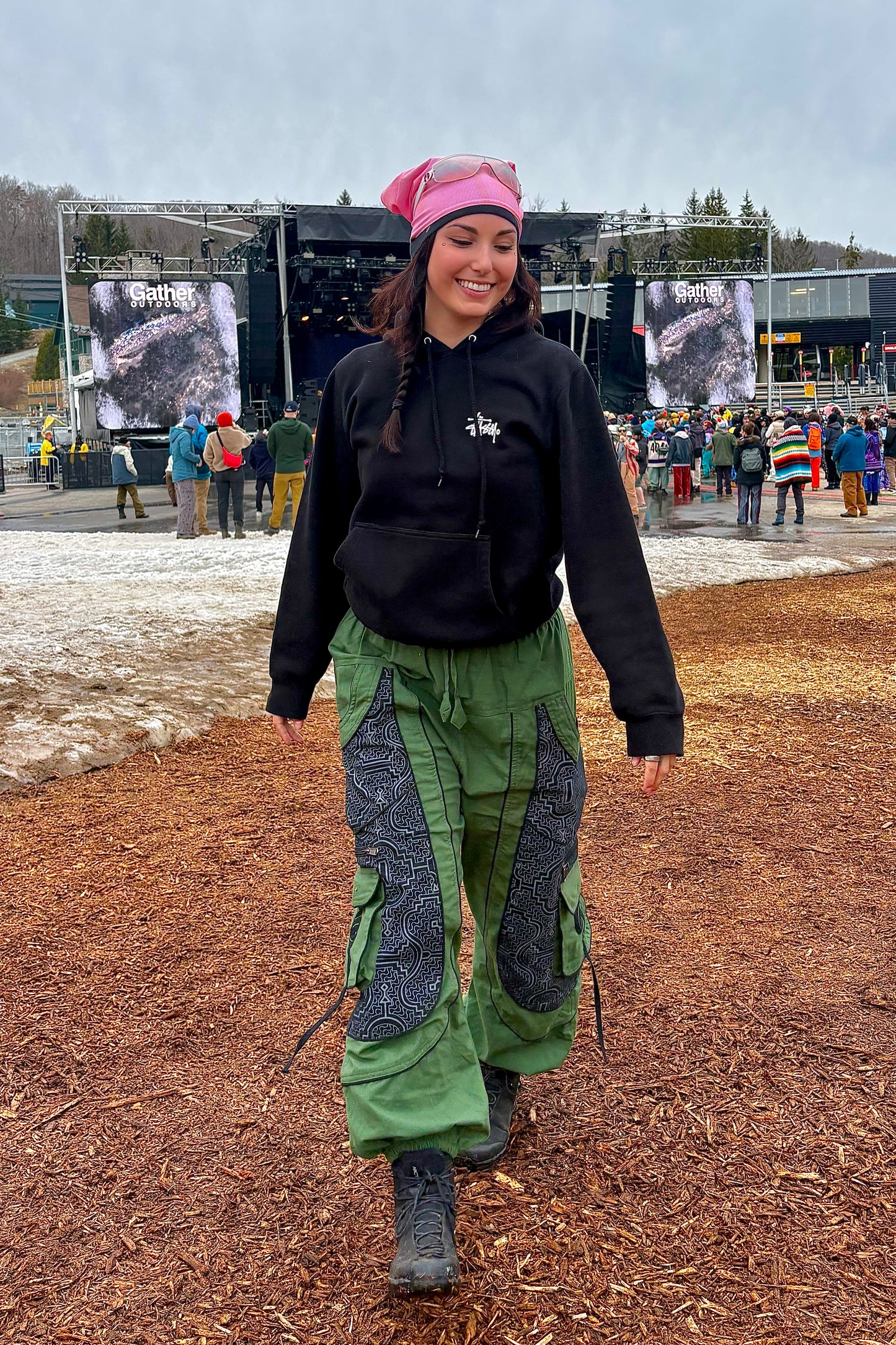 Swirl Pocket Detail Balloon Pants in Green