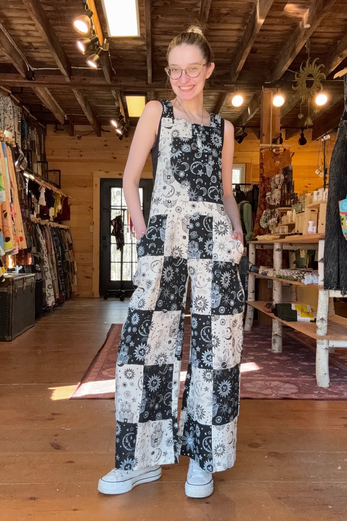 Wide Leg Palazzo Jumpsuit w/ Moon Print