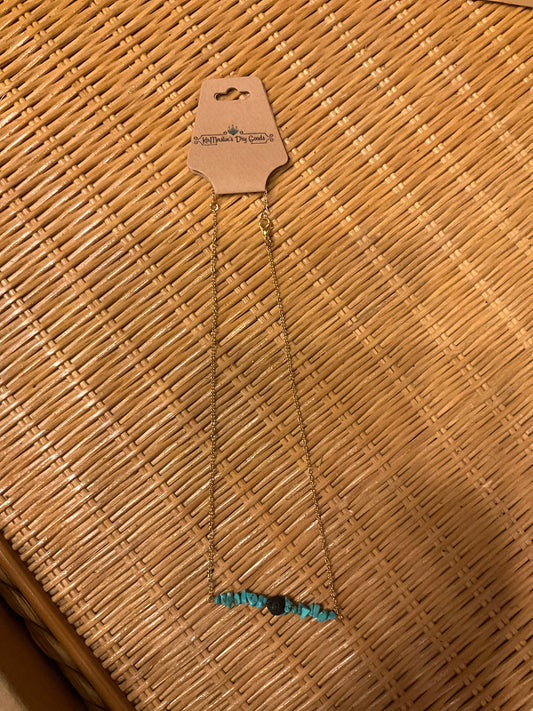 Gold Necklace with Blue Beads