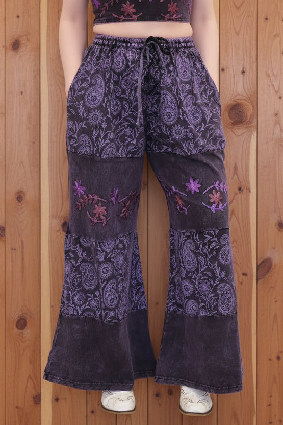Paisley Embroidered Wide Leg Pants