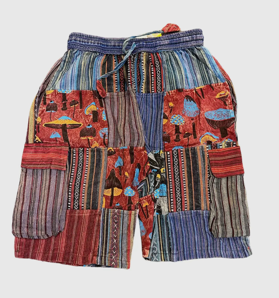 Red Cargo Shorts with Mushrooms