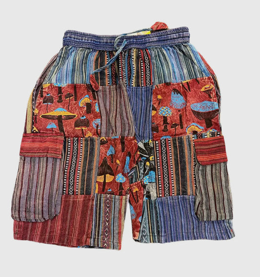 Red Cargo Shorts with Mushrooms