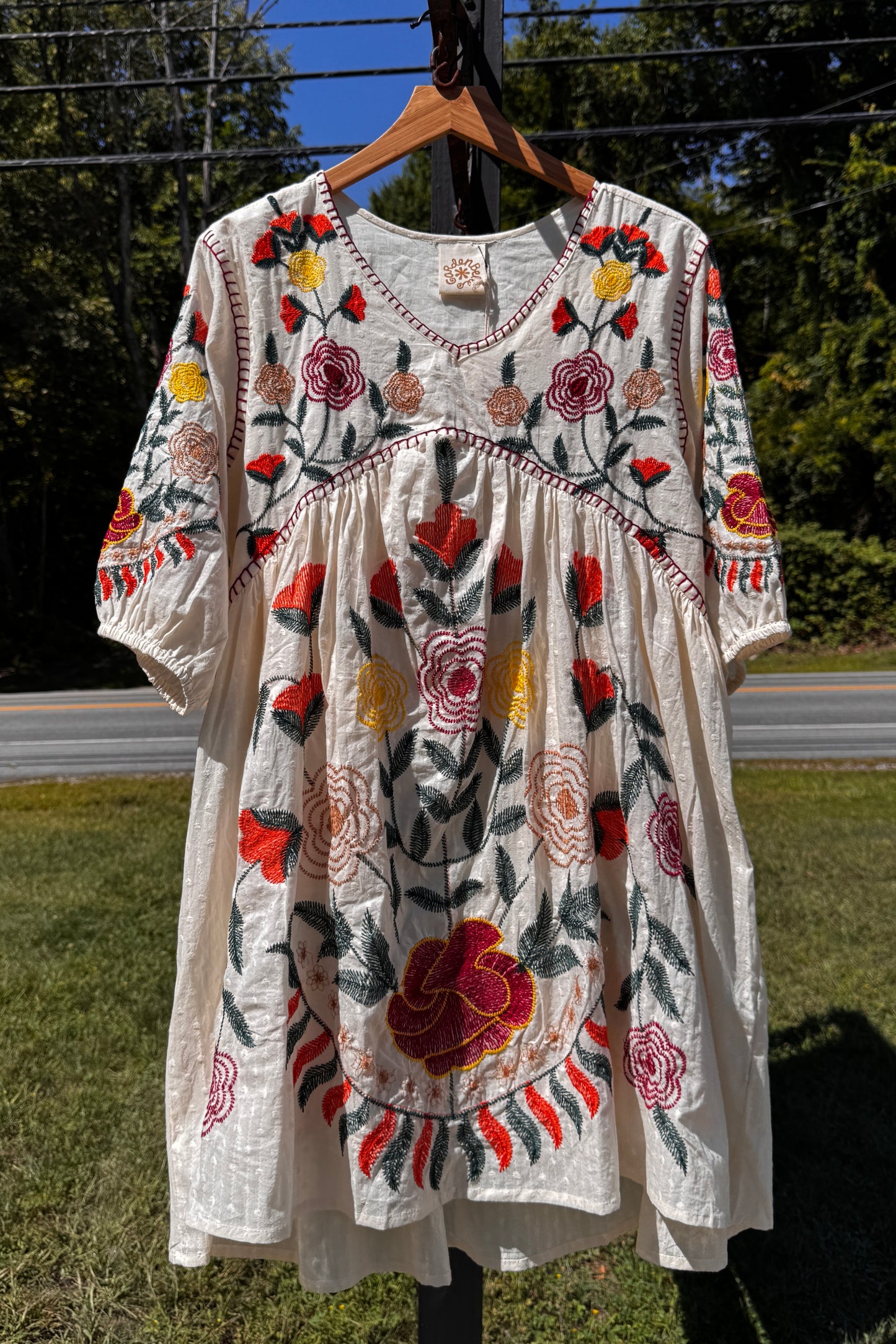 Floral Embroidered Short Sleeve A-Line Dress