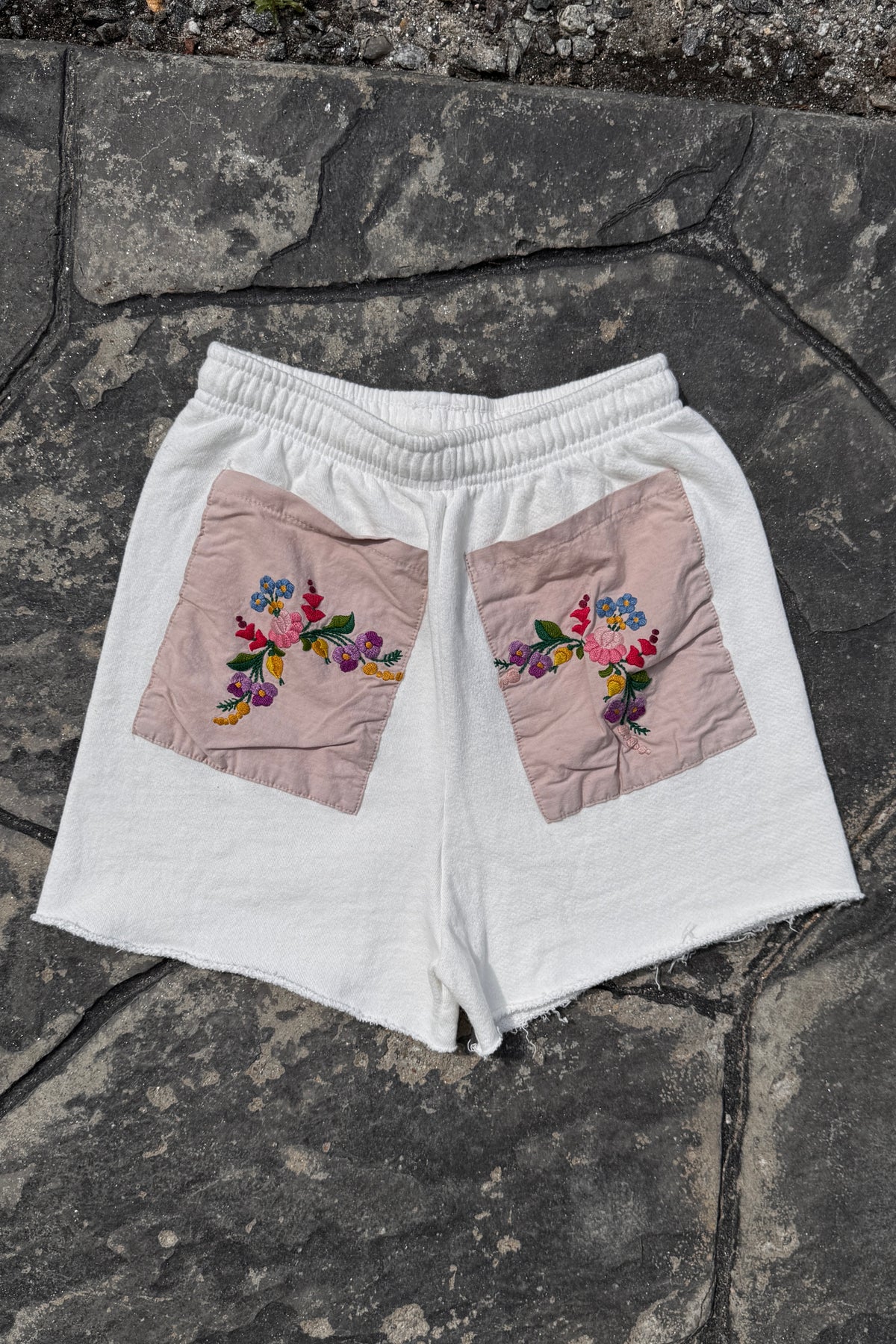 Upcycled Sweat Shorts w/ Embroidered Pockets