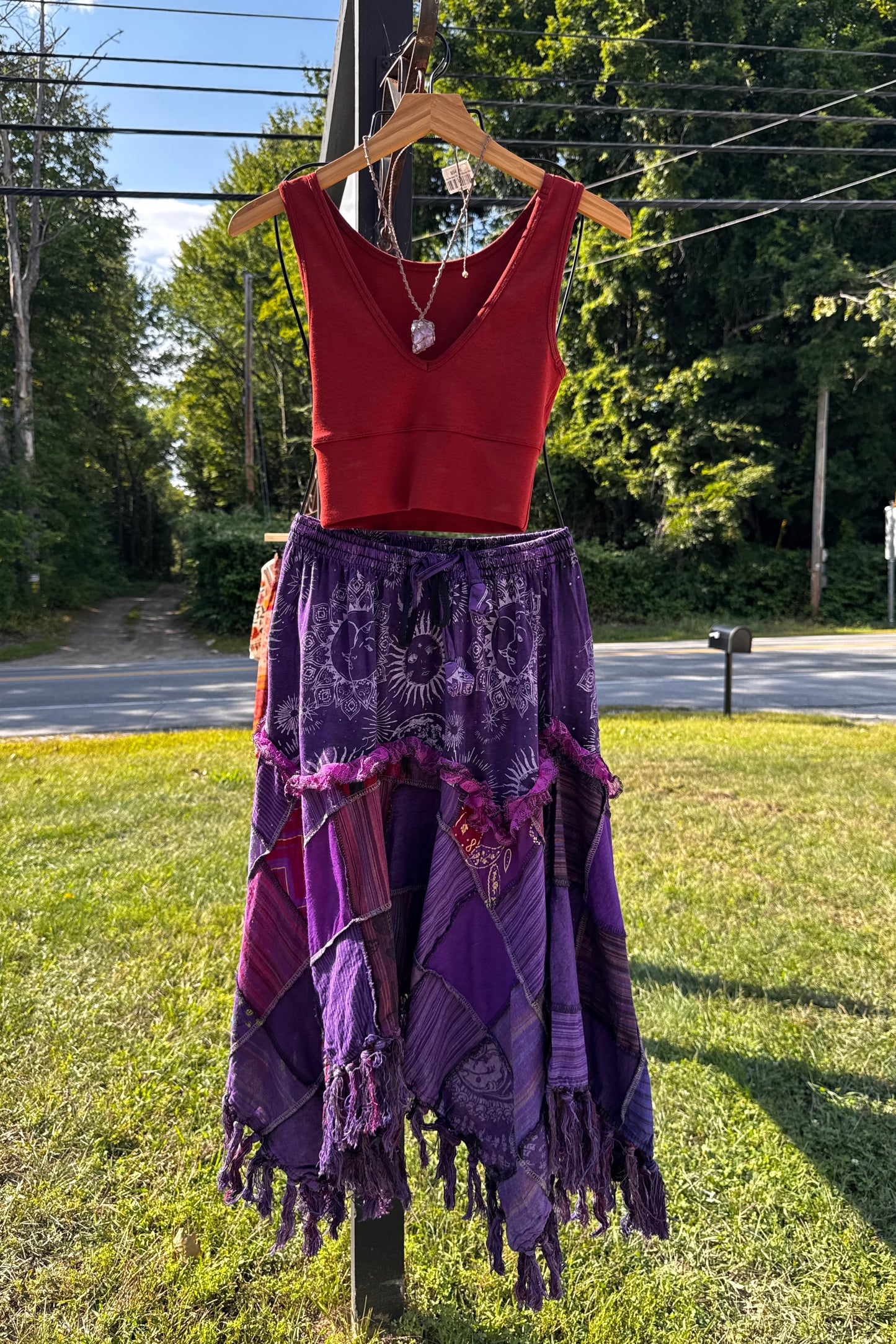 Jagged Edge Patchwork Skirt in Purple