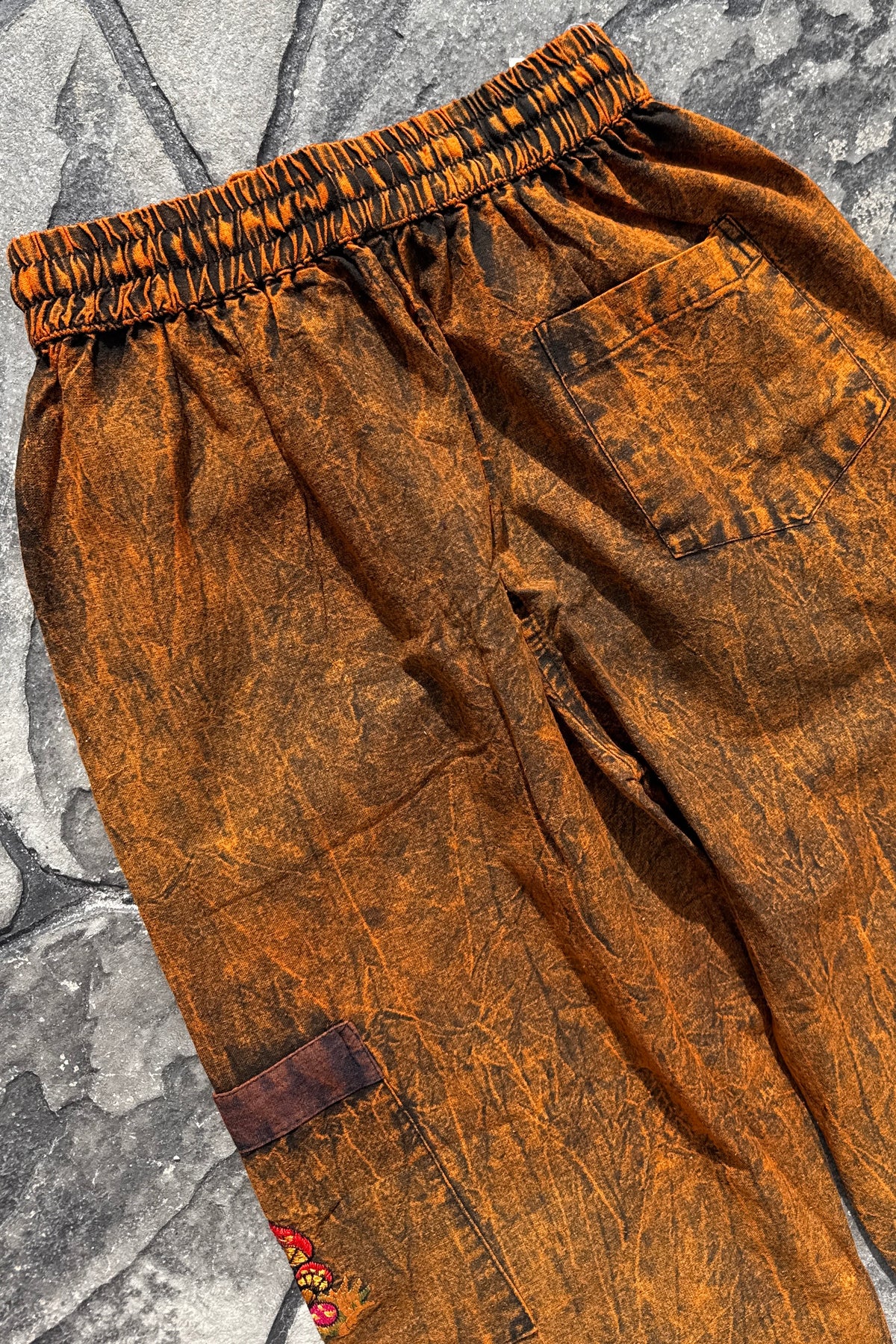 Straight Leg Cut Embroidered Mushroom Cargo Pocket Pants in Brown