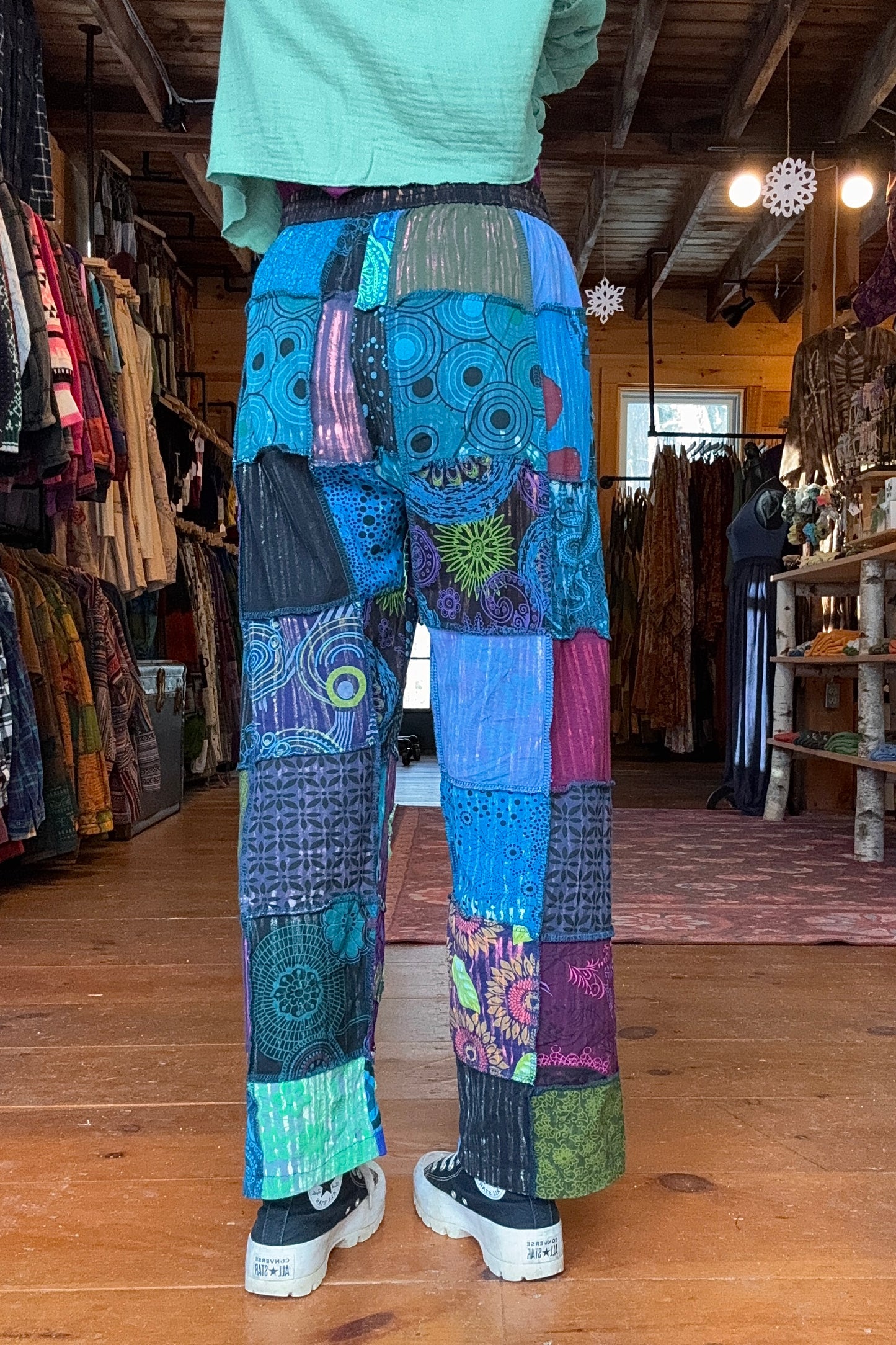 Flower Embroidered Patchwork Trousers