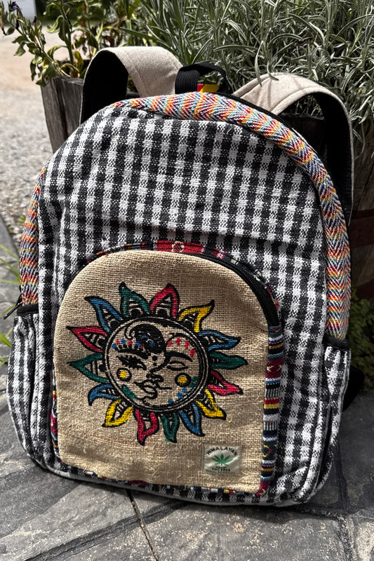 Embroidered Sun Design Hemp Backpack