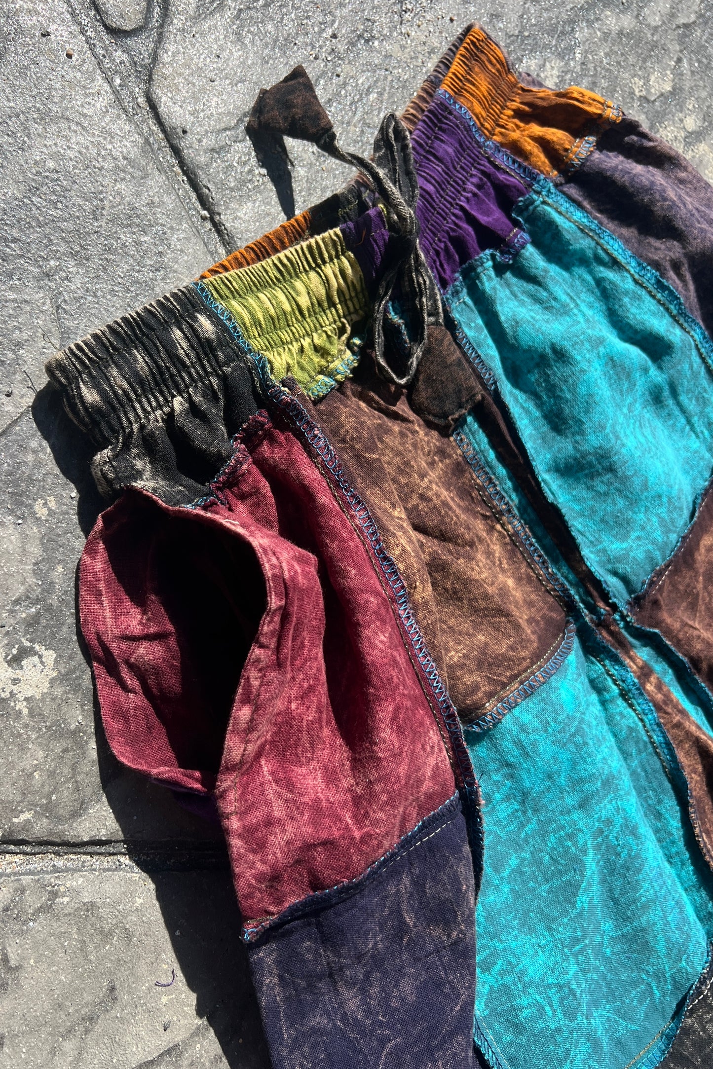 Multi-Color Patchwork Stonewash Wide Leg Pant