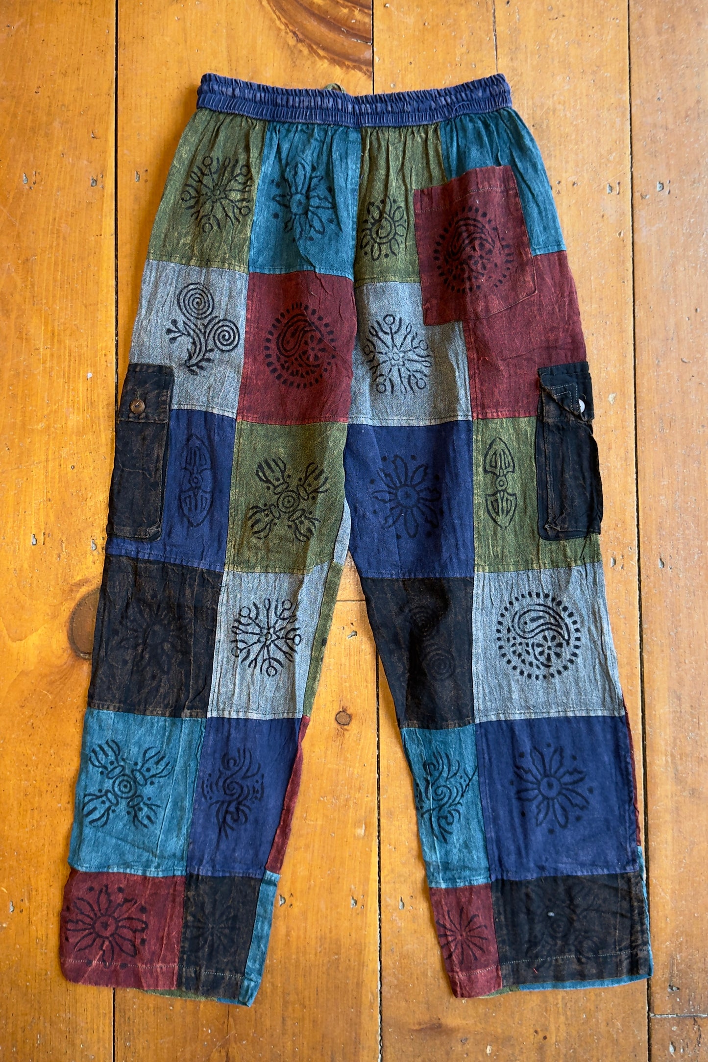 Stonewash Block Print Cargo Trousers