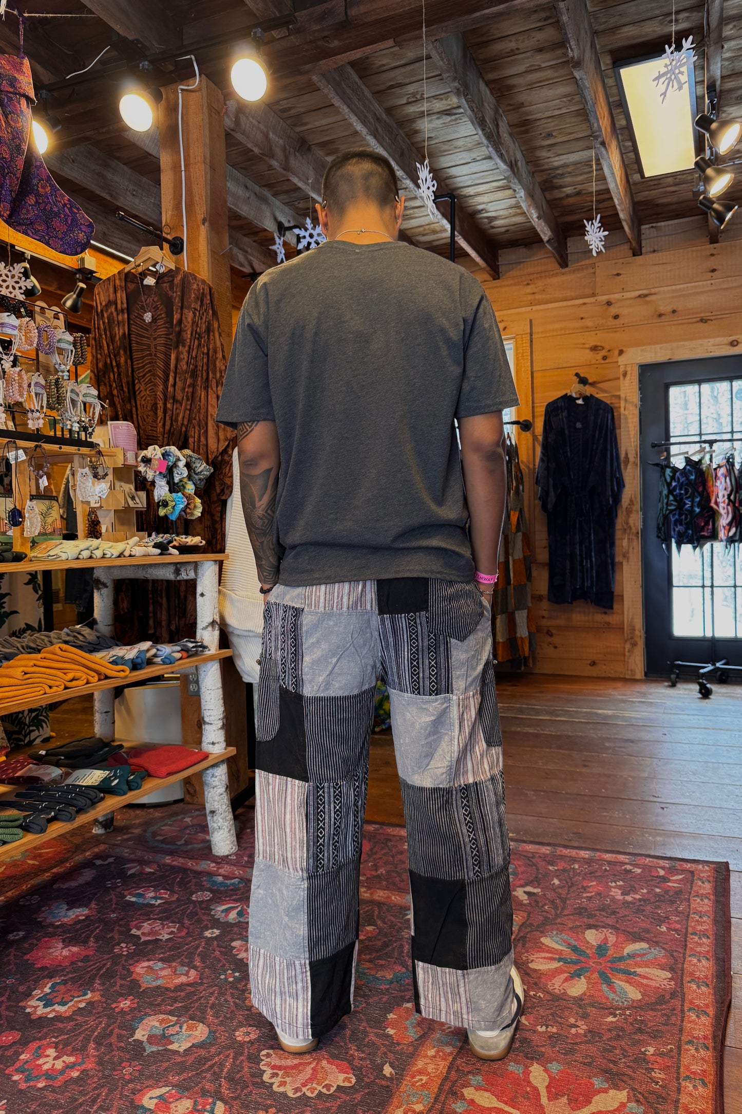 B+W Cargo Trousers with Geometric Pattern Patches