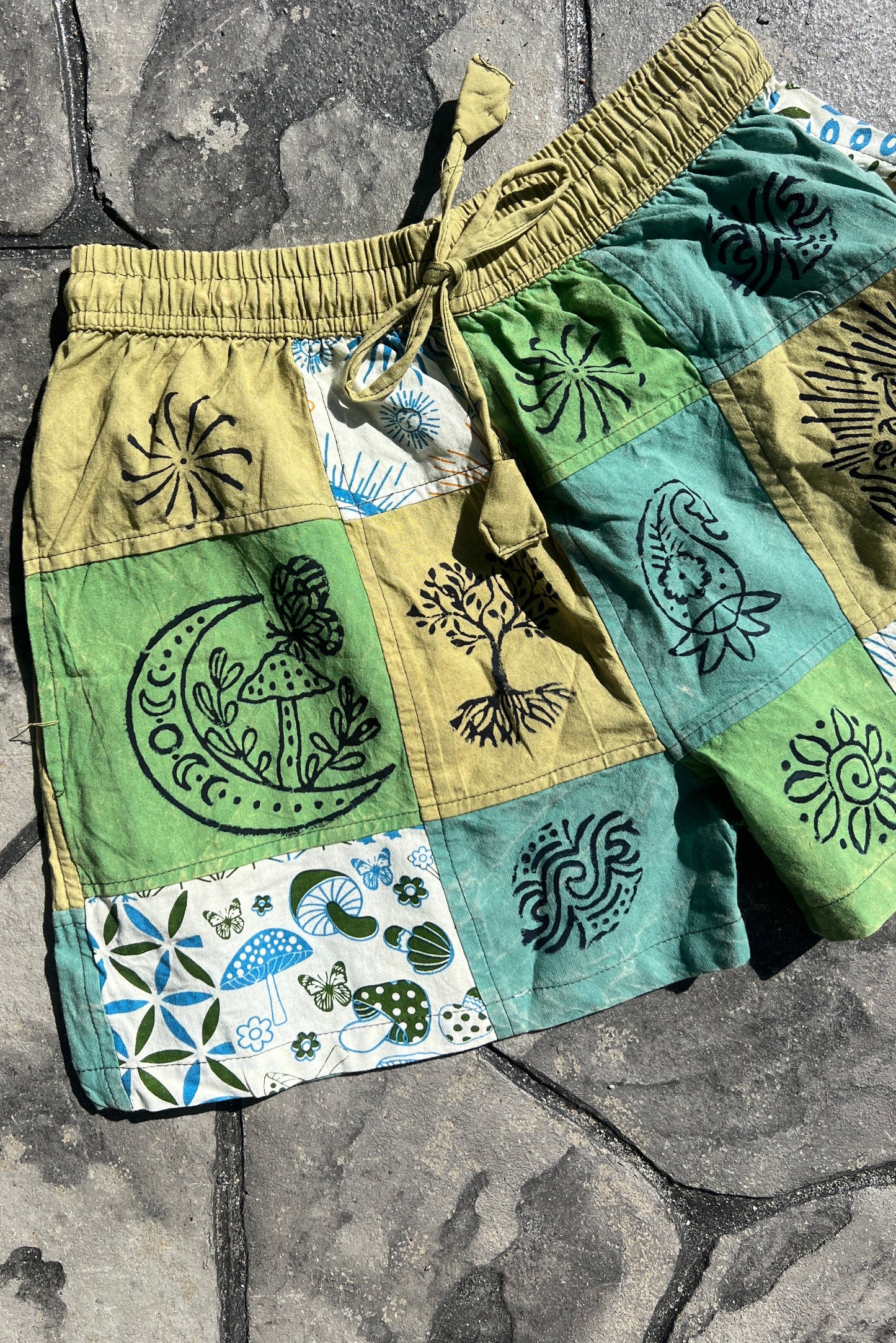 Green Block Print Patch Shorts