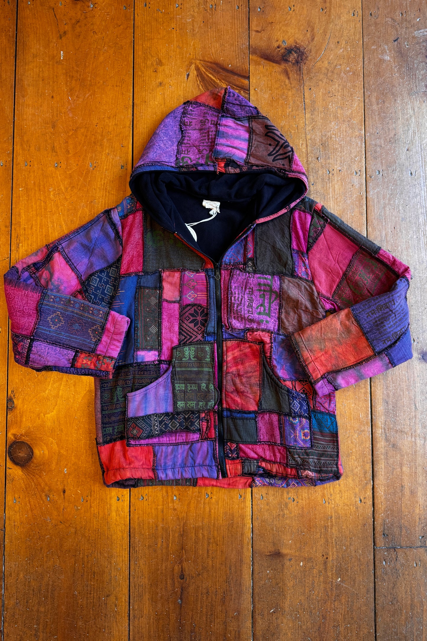 Unisex Patchwork Fleece Lined Hooded Jacket