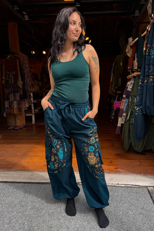 Unisex Baggy Jogger Cargos w/ Sun and Moon Print