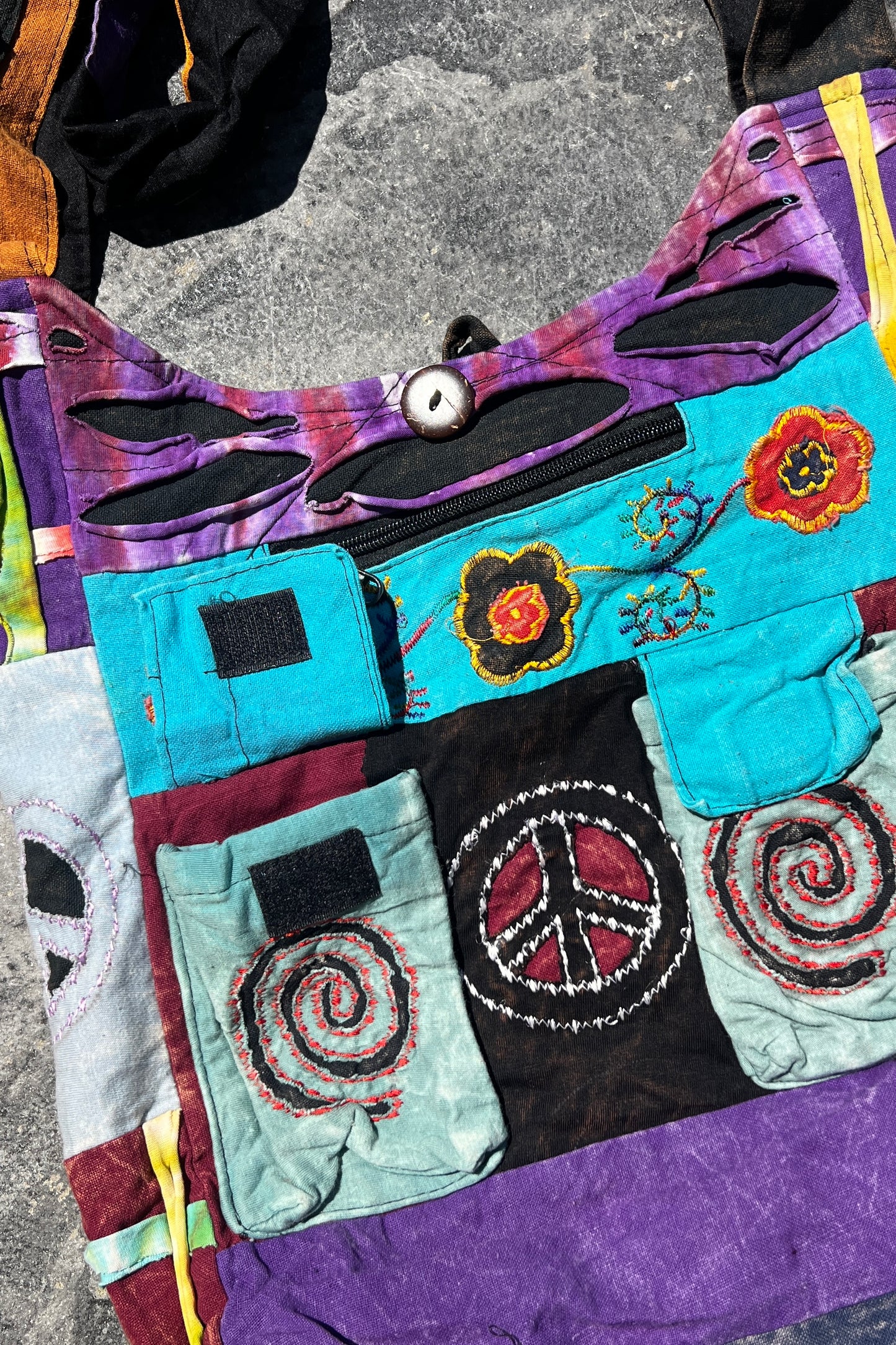 Crossbody Multi-Color Stitched Design Bag w/ Cell Pockets