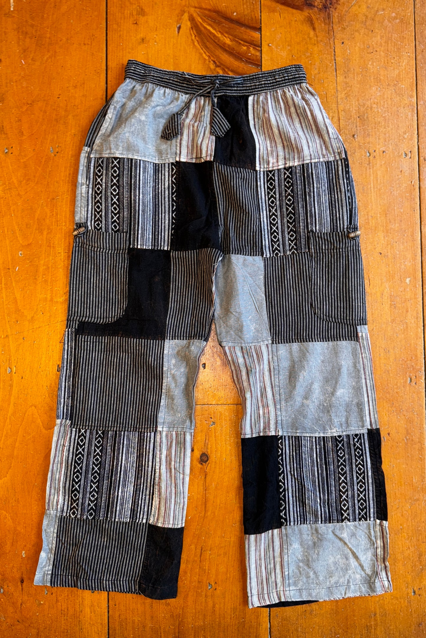 B+W Cargo Trousers with Geometric Pattern Patches