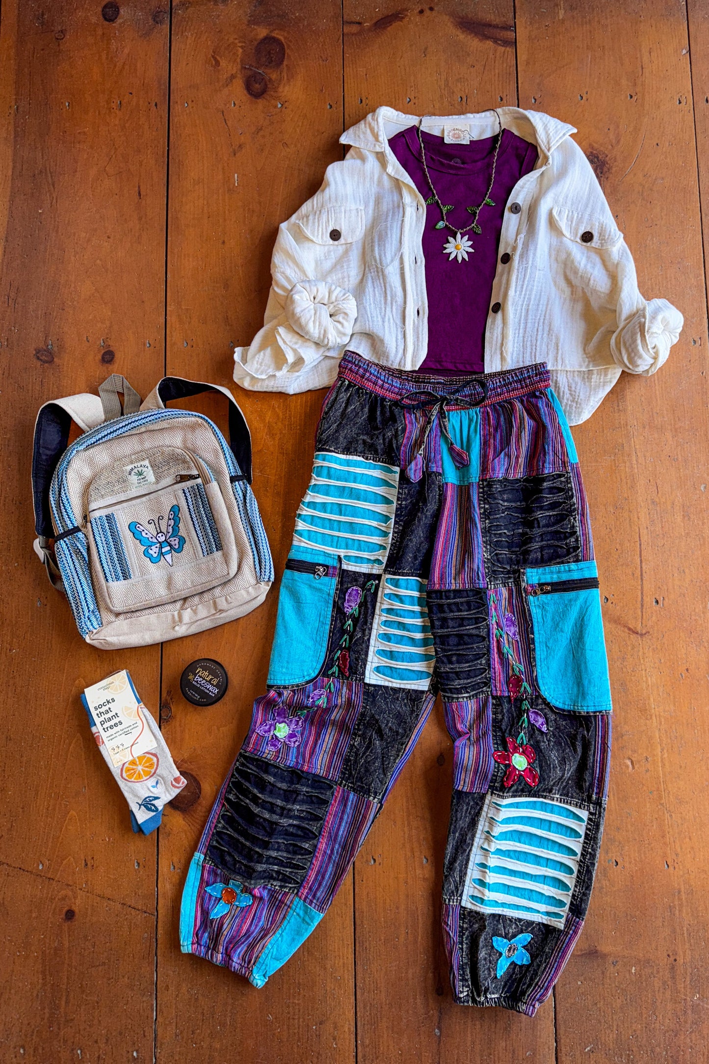 Razor Cut Detail Floral Stitch Joggers