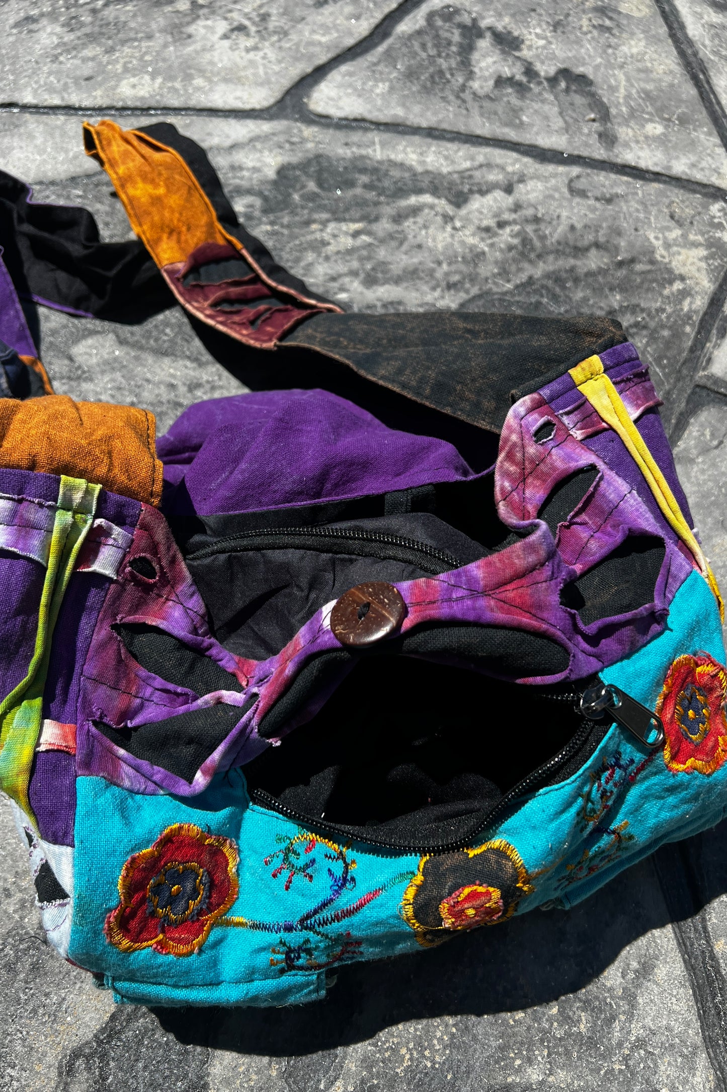 Crossbody Multi-Color Stitched Design Bag w/ Cell Pockets