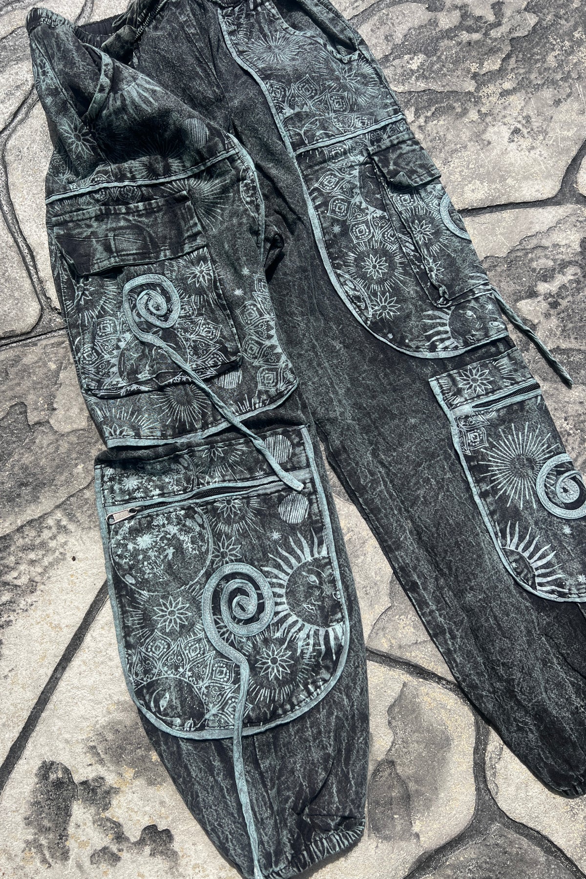 Black + White Joggers w/ Swirl Detail Pockets
