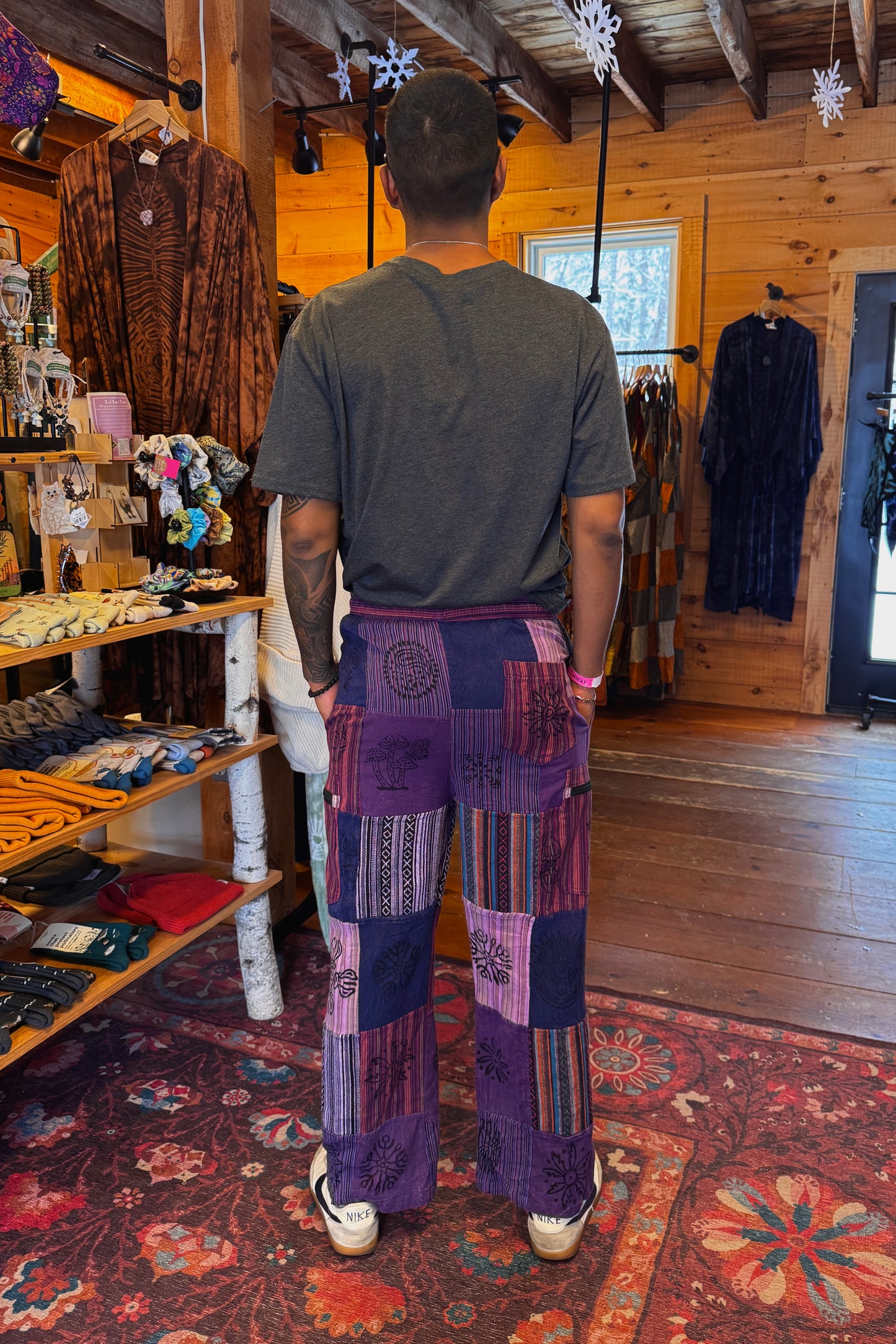 Purple Cargo Trousers w/ Block Print Design