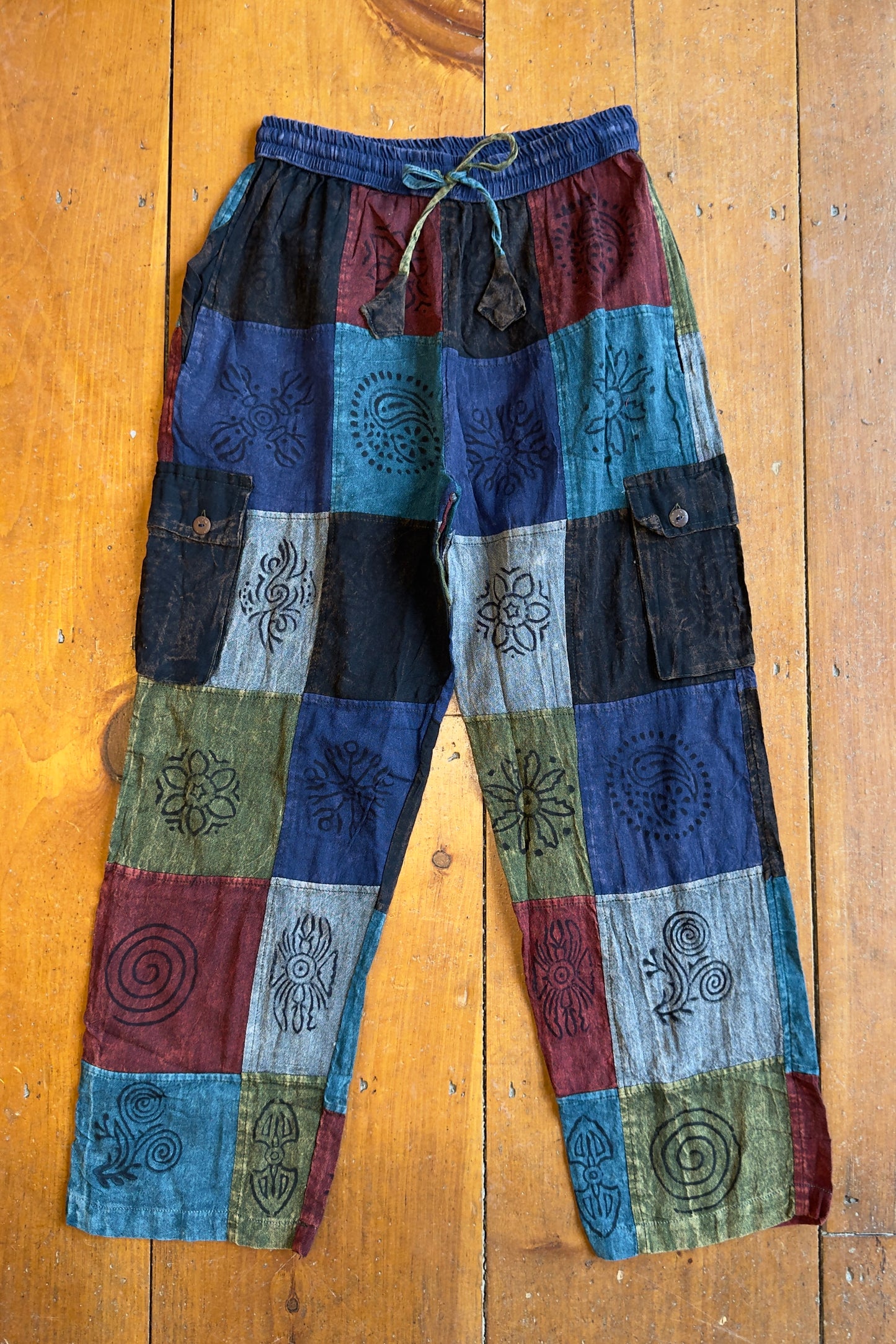 Stonewash Block Print Cargo Trousers