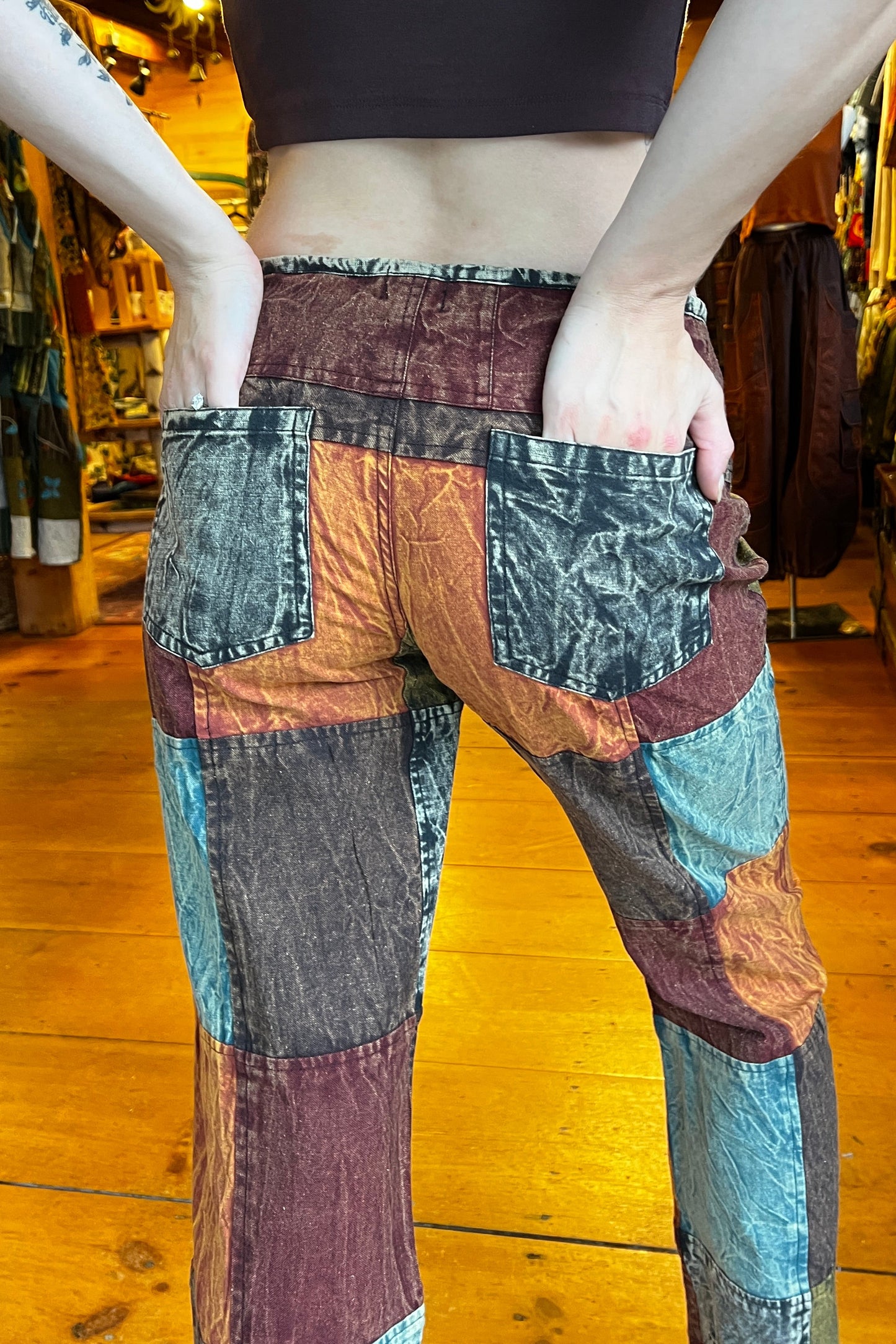 Multi-Color Stonewash Patch Trousers