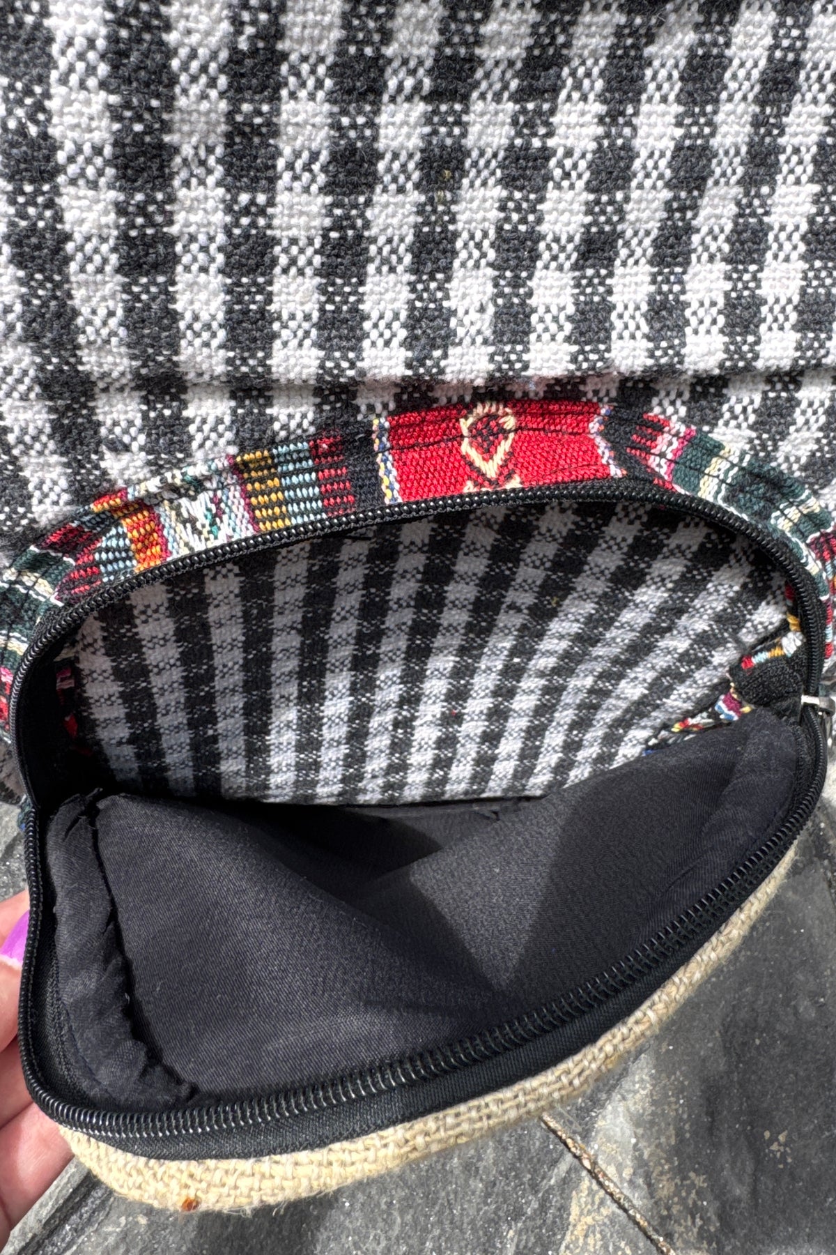 Embroidered Sun Design Hemp Backpack