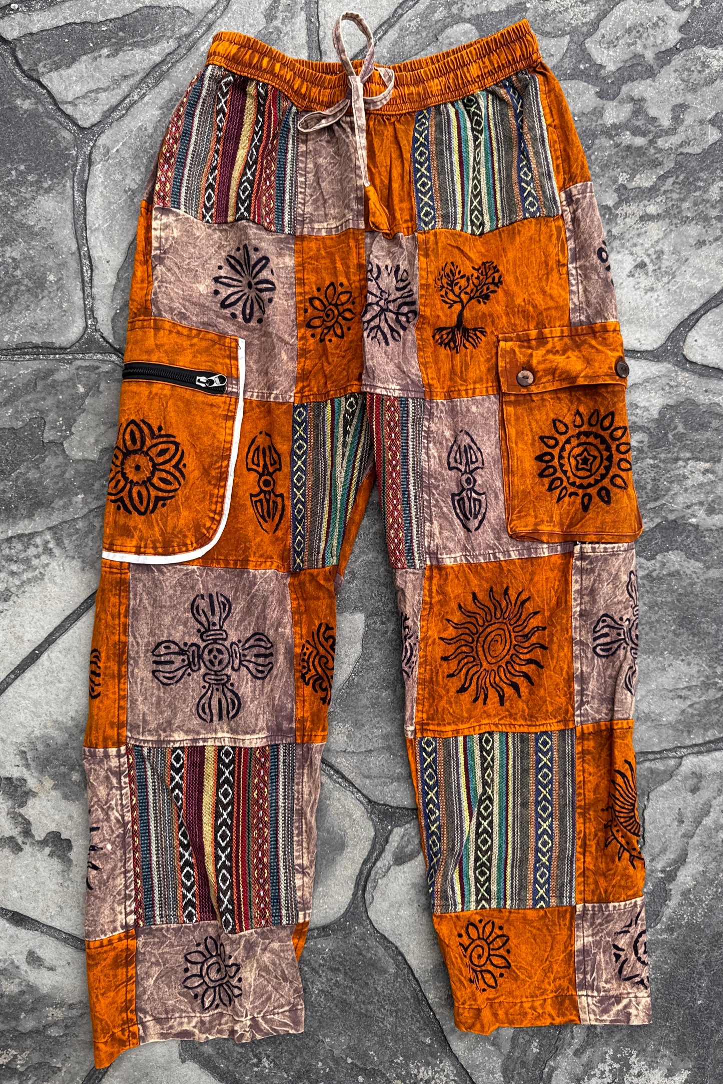 Block Print Patchwork Burnt Orange Trousers