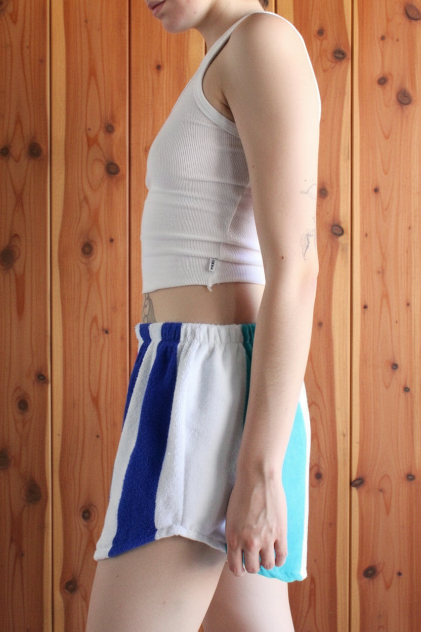 Curved Cut Hem Upcycled Towel Shorts
