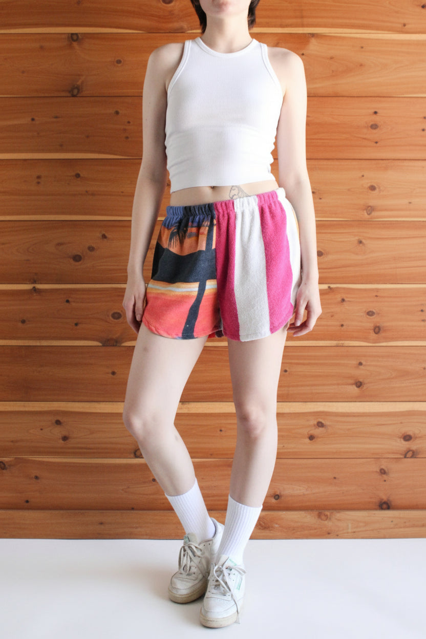 Curved Cut Hem Upcycled Towel Shorts