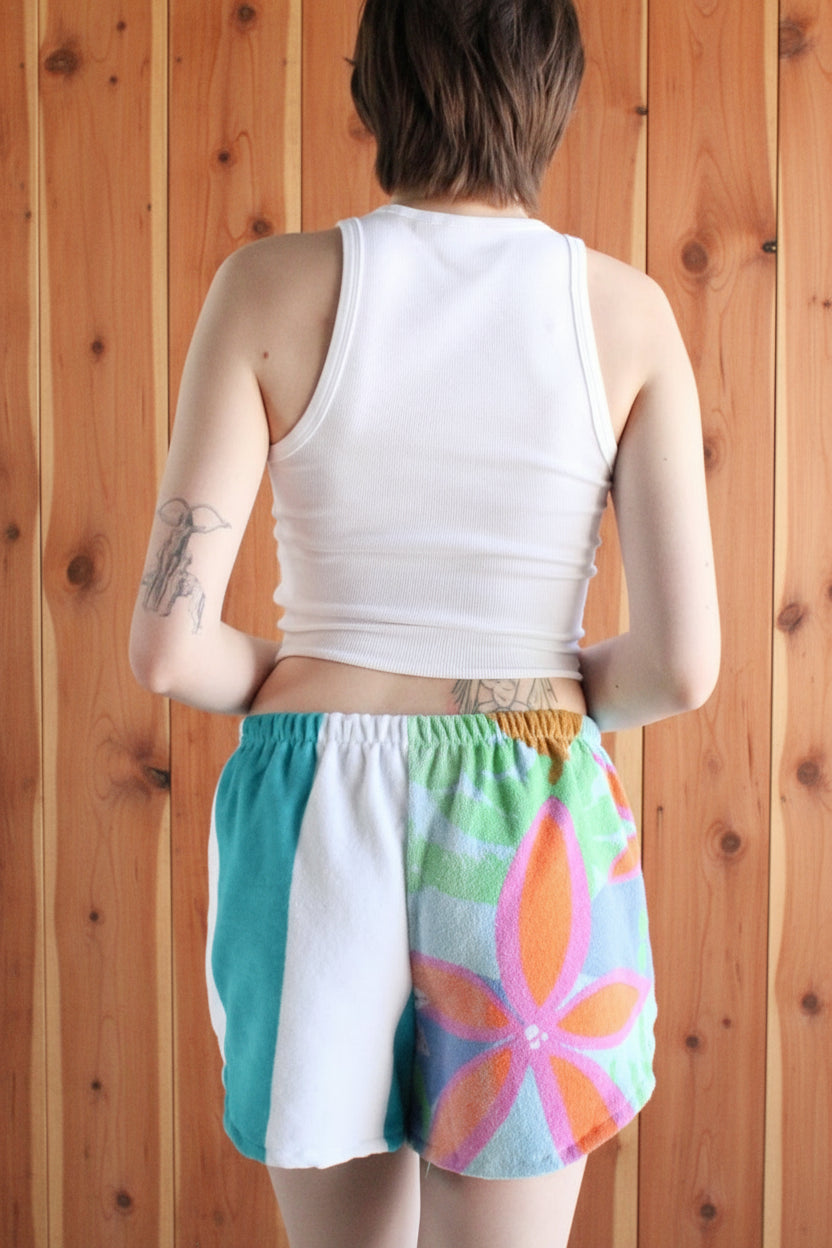 Curved Cut Hem Upcycled Towel Shorts