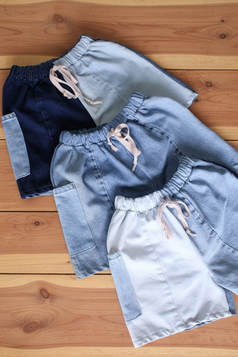 Upcycled Denim Drawstring Shorts